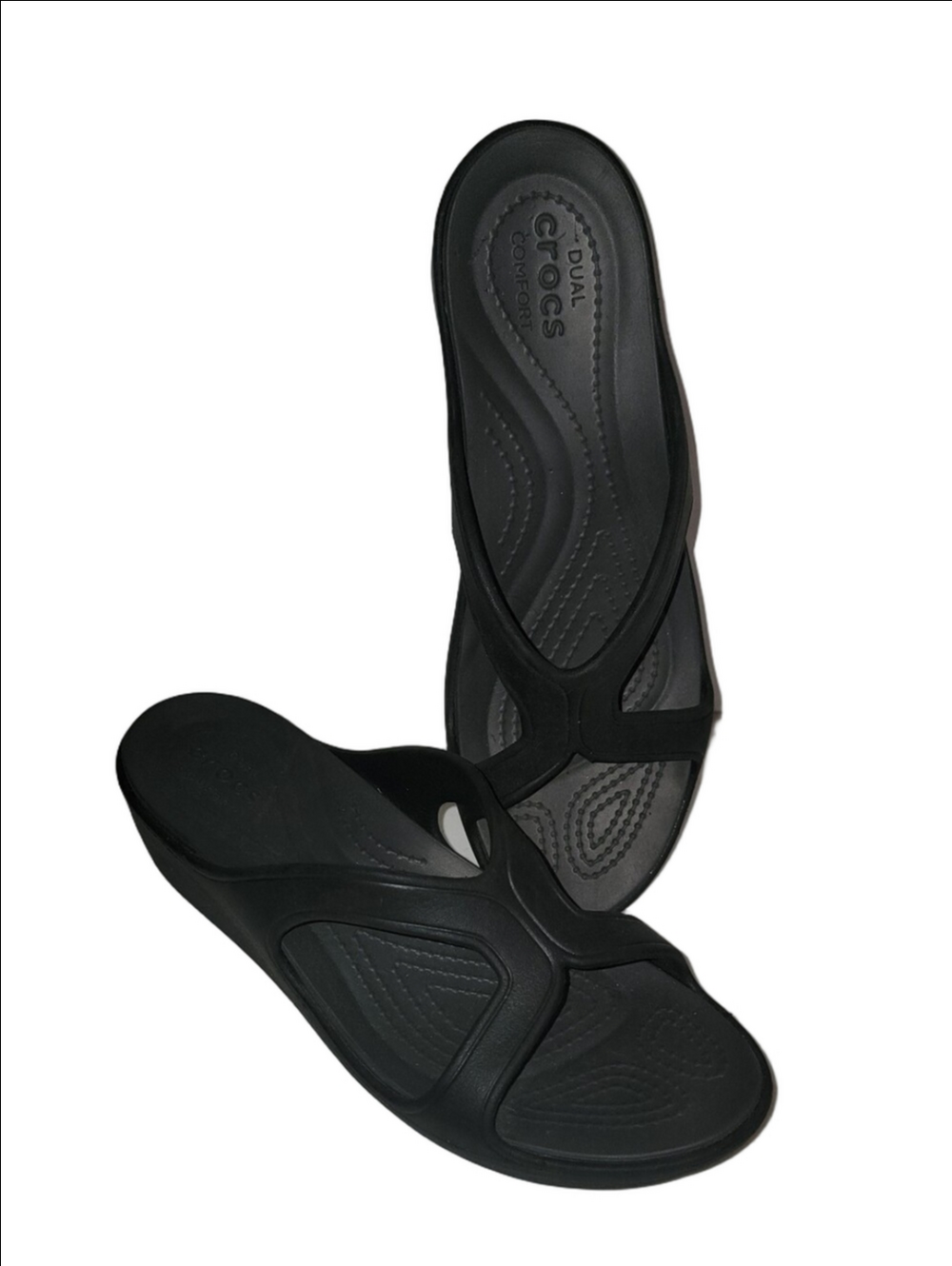 CROCS "Meleen" Twist Black Slide Wedge Comfort Sandals Size 8